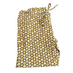 Floral Patterned Wide-Leg cropped pants- groovy retro 70s inspired XS yellow